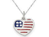Enamel American Flag Heart Pendant Necklace in Sterling Silver